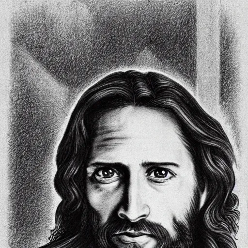 Image similar to Police sketch of Jesus Christ, detailed, headshot