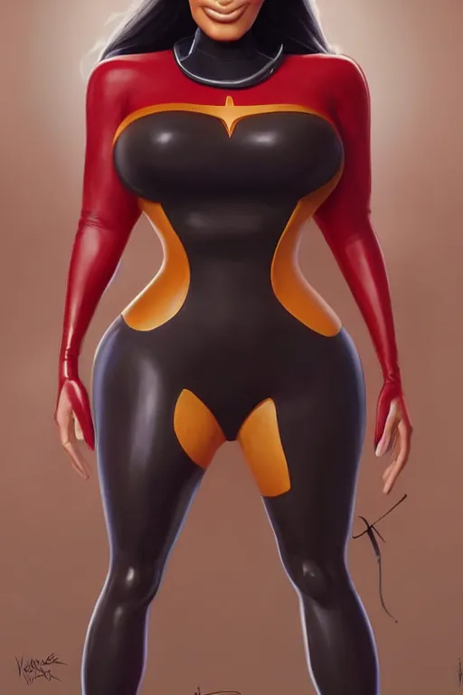 Image similar to kim kardashian as elastic girl from the incredibles, highly detailed, d & d, fantasy, highly detailed, digital painting, trending on artstation, concept art, sharp focus, illustration, art by artgerm and greg rutkowski and fuji choko and viktoria gavrilenko and hoang lap