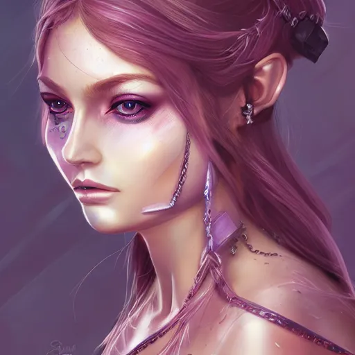 Image similar to fantasy magic fashion girl portrait, sci-fi, glossy eyes, face, long hair, fantasy, intricate, elegant, highly detailed, digital painting, artstation, concept art, smooth, sharp focus, illustration