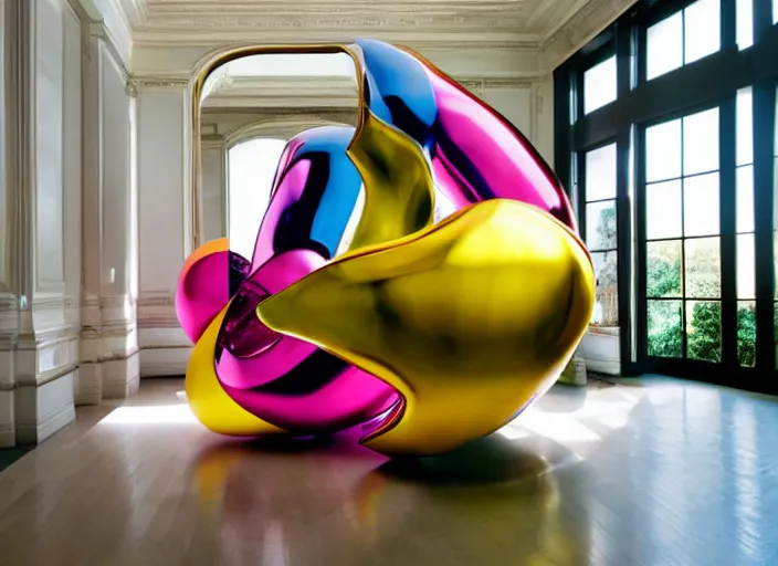 Image similar to an interior sculpture designed by jeff koons, interior design magazine photography