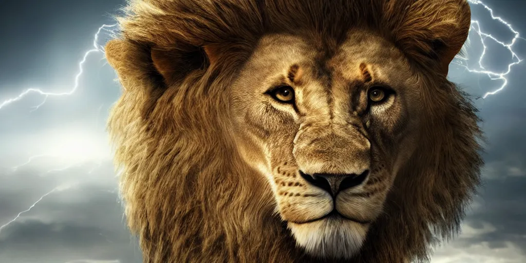 KREA - aslan the lion, composition, hyper realistic, volumetric