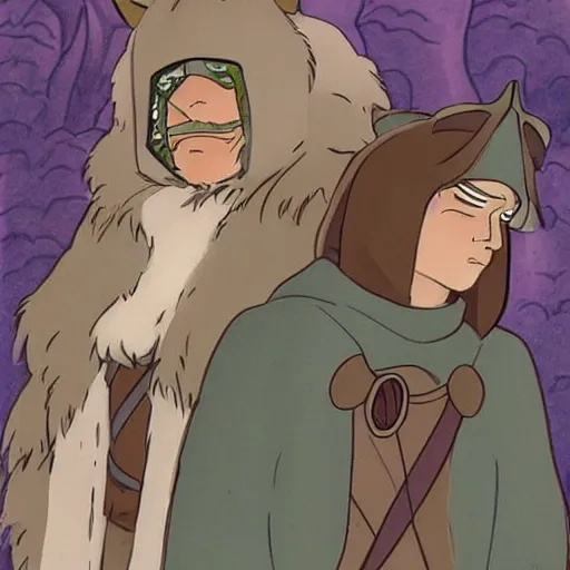 Image similar to anthropomorphic minks dressed as humans playing D&D, cartoon style, studio ghibli, mucha