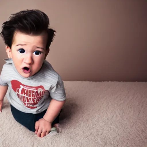 Prompt: baby Markiplier throwing a tantrum, professional photography baby magazine photoshoot, high definition,