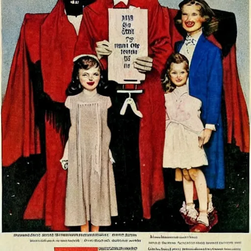 Prompt: satanic states of america, alternate history, norman rockwell paintings of satanic gothic stepford family, 1 9 5 0 s american family