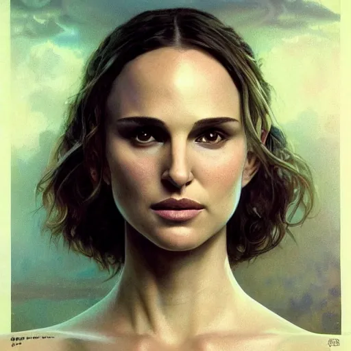 Image similar to an art nouveau portrait of natalie portman in dramatic lighting, depth of field background, artstation, award - winning realistic sci - fi concept art by jim burns and greg rutkowski, beksinski, a realism masterpiece, alphonse mucha,