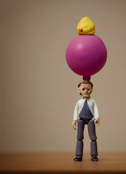 Image similar to product photography of a claymation action figure fluffy balloon steve buscemi, depth of field, zeiss lens, detailed, centered, by erwin olaf, joop geesink, wes anderson, breathtaking, 8 k resolution, extremely detailed, beautiful, establishing shot, realistic materials, hyperrealistic