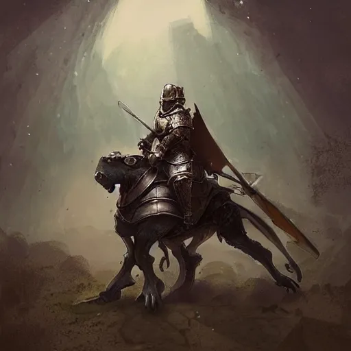Prompt: fantasy art of an English knight riding a giant toad by Diego Gisbert Llorens