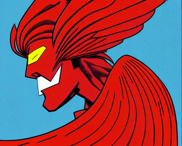 Image similar to red phoenix portrait by mike mignola and alex gray, 2 d illustration h 9 6 0