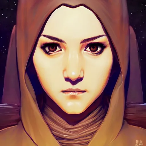 Image similar to one female jedi master, wearing the traditional jedi robe, beautiful and uniquely odd looking, detailed symmetrical close up portrait, intricate complexity, in the style of artgerm and ilya kuvshinov, magic the gathering, star wars art