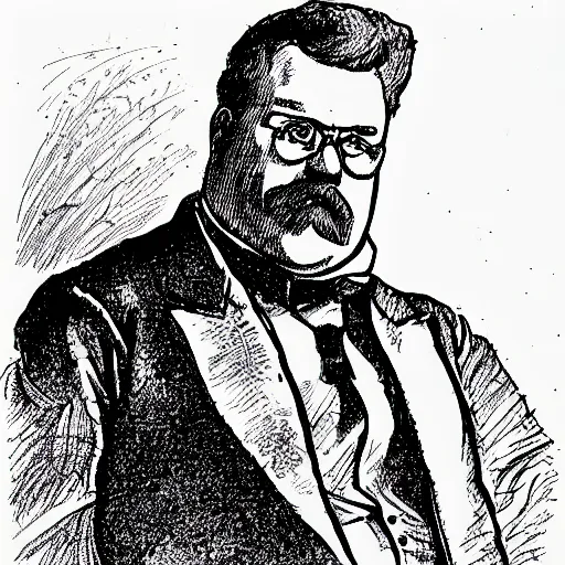 Image similar to illustration of gk chesterton with big muscles and a shotgun