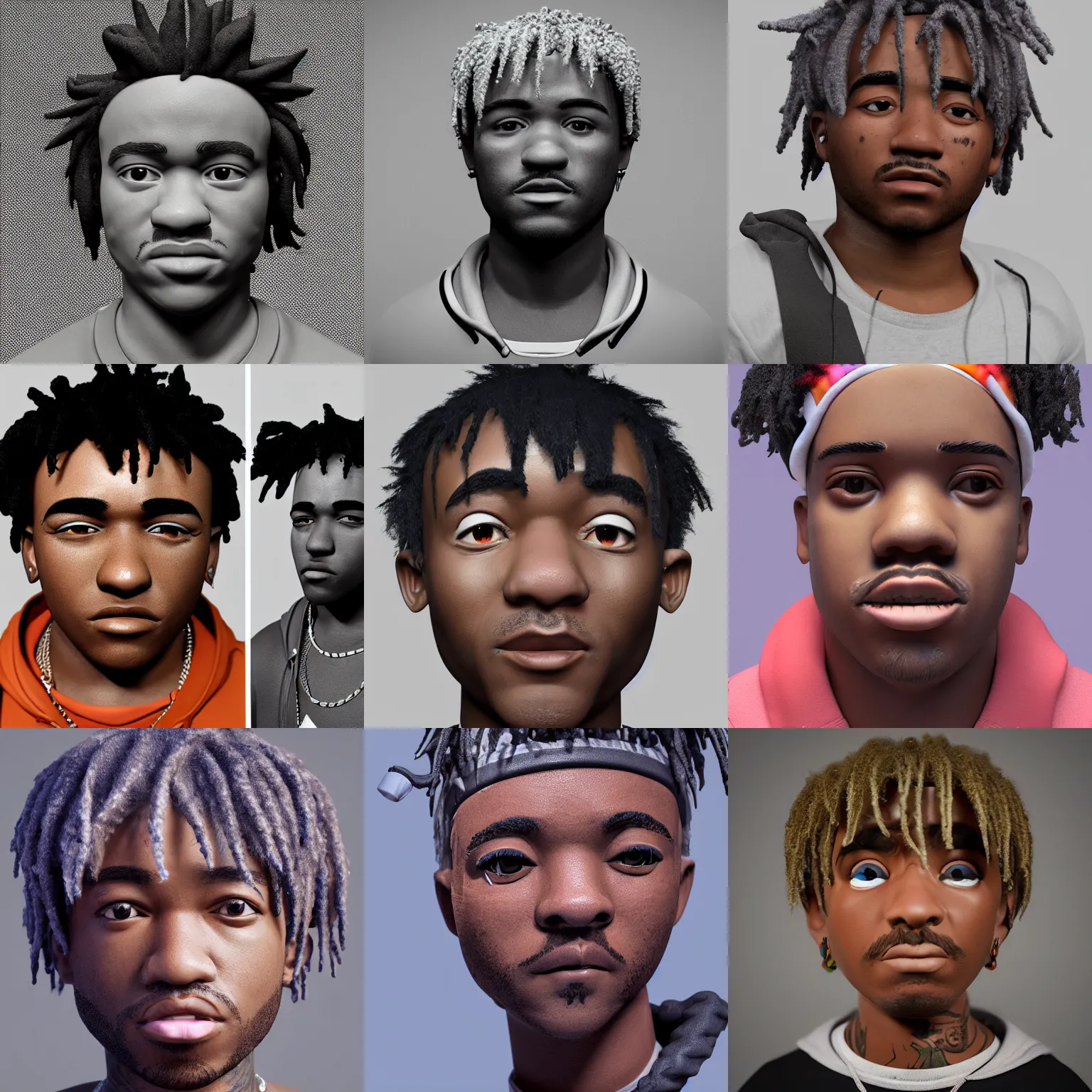 Prompt: portrait the rapper of lil uzi bert ( a mix of lil uzi vert an bert from bert an erine ) hard clay, ceramics, reflections, ambient occlusion, raytracing, unreal engine 5