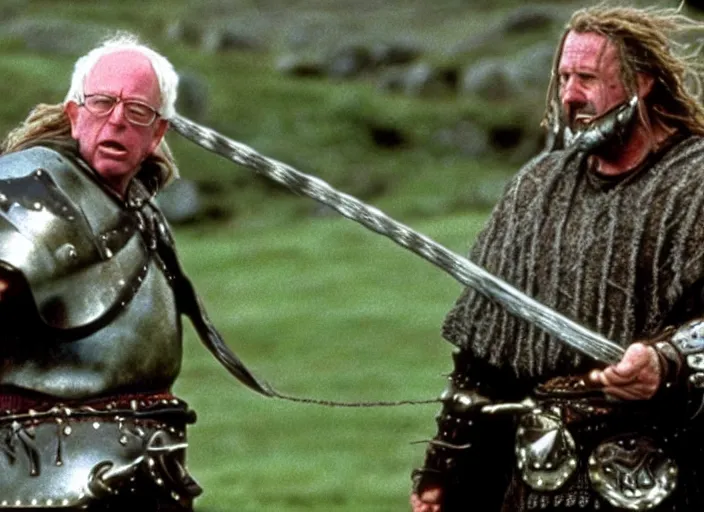 Prompt: film still of bernie sanders as william wallace in braveheart 1 9 9 5
