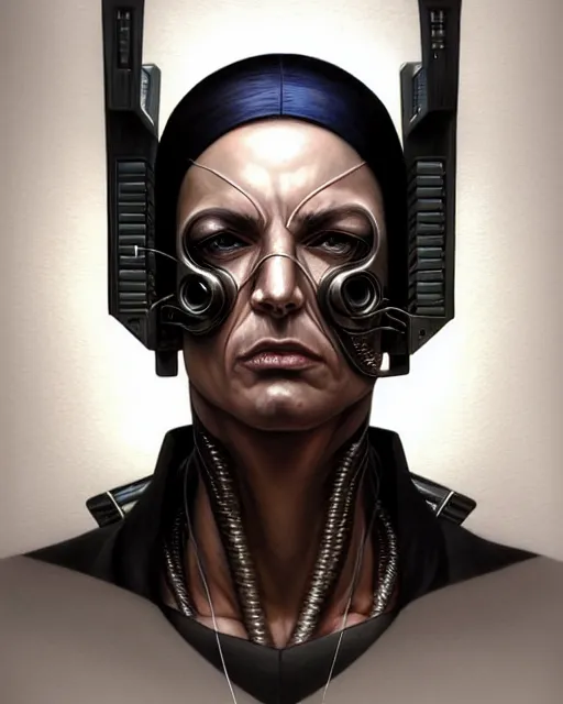 Image similar to front shot of a cyberpunk criminal mastermind character, intricate, elegant, highly detailed, centered, (((artstation, concept art, smooth, sharp focus, artgerm, Tomasz Alen Kopera, Peter Mohrbacher, donato giancola, Joseph Christian Leyendecker, WLOP, Boris Vallejo))), mugshot!!!!!, ugly!!!!!!