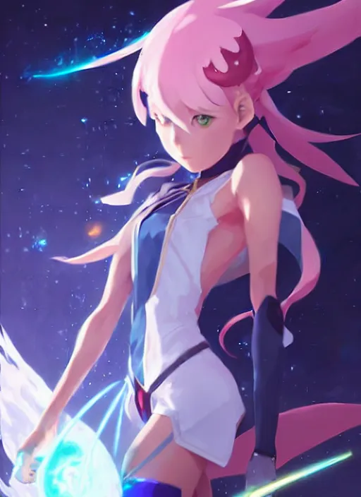 Prompt: a female space mage, star guardian inspired, perfect art, trending on pixiv, painted by greg rutkowski makoto shinkai takashi takeuchi, akihiko yoshida