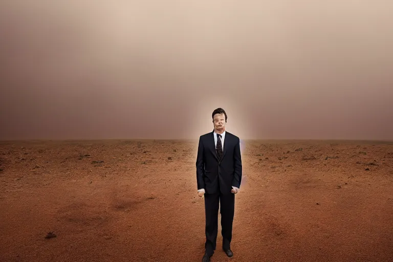 Image similar to a cinematic portrait photograph of a man dressed in a business suit in a desert, dust storm, thunder and lightning, lee madgwick and zack snyder, 8 k, hd, high resolution, 3 5 mm, f / 3 2, tenet