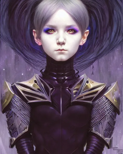 Image similar to portrait of beautiful cute young goth maiden girl with short white hairs in warhammer armor, art by ( ( ( kuvshinov ilya ) ) ) and wayne barlowe and gustav klimt and artgerm and wlop