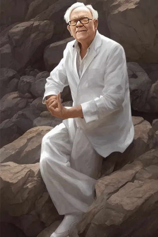 Prompt: warren buffet godly white clothes meditating in the sun, blank lighting ultra realistic photorealistic highly detailed high quality, a stunningly, digital painting, artstation, concept art, smooth, sharp focus, illustration, art by artgerm and greg rutkowski and alphonse mucha 8 k