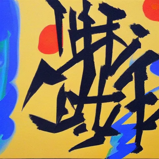 Prompt: a modern abstract painting with less detail with japanese lettering.