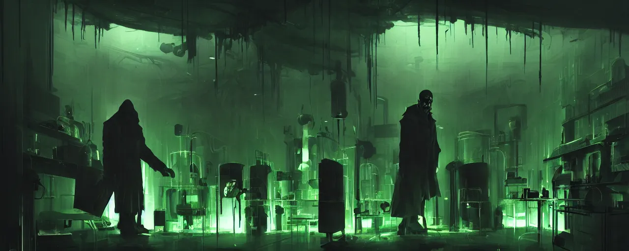 Image similar to duotone noir dark ghastly green concept illustration 3 / 4 portrait of frankenstein in laboratory. cinematic scene film noir. volumetric lighting. golden rario accidental renaissance. by sachin teng and sergey kolesov and ruan jia and heng z. graffiti art, scifi, fantasy, hyper detailed. octane render. concept art. trending on artstation