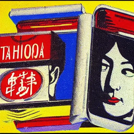 Prompt: vintage cigarette pack, by tadanori yokoo