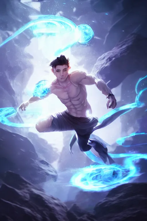 Prompt: a human elemental sorcerer, blurred environment background, epic magic effects, white skin, portrait, male, sharp focus, digital art, concept art, post processed, dynamic lighting, by emylie boivin and rossdraws