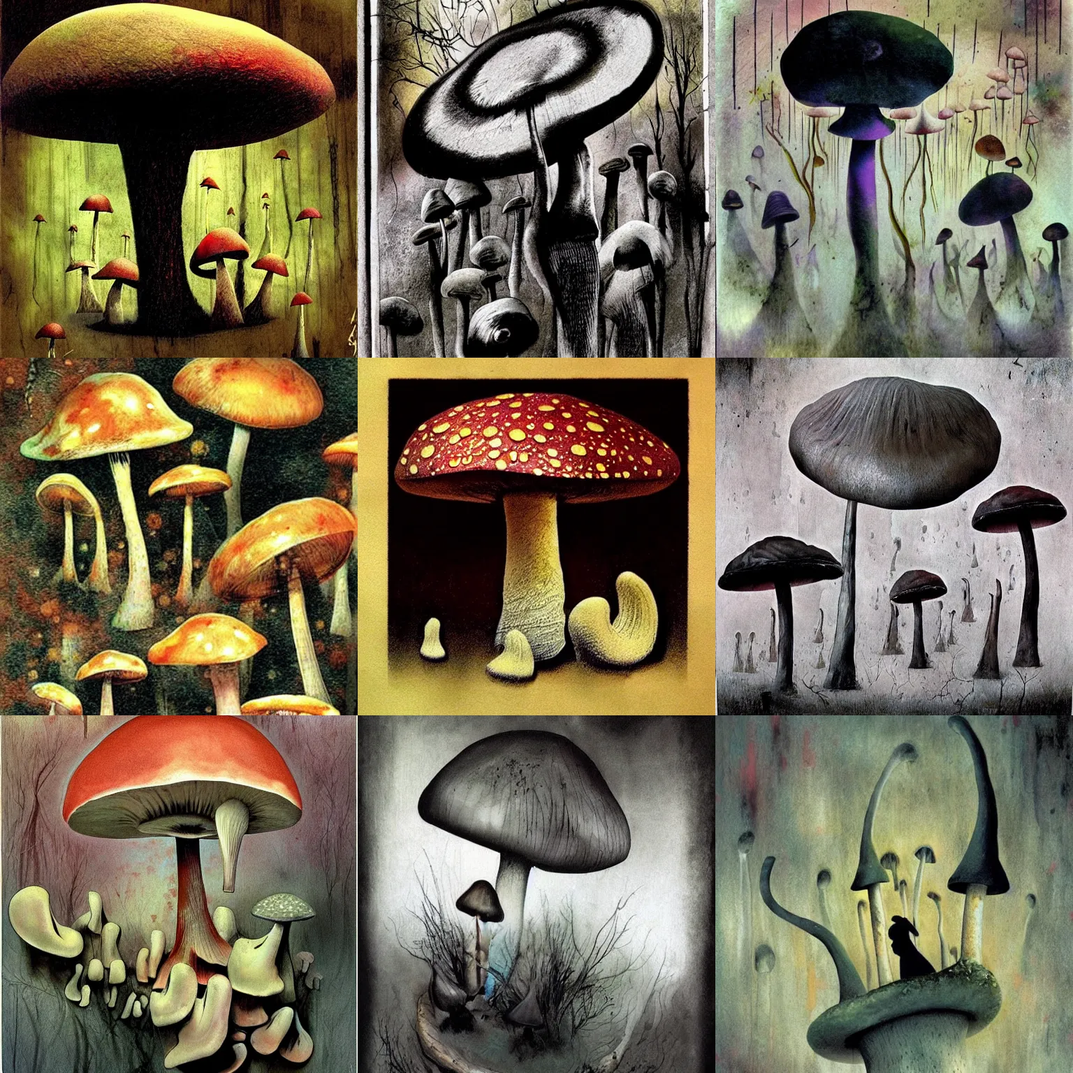 Prompt: dreary realism psychedelic mushrooms dream, by dave mckean