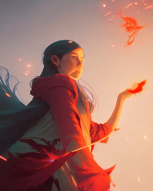 Image similar to highly detailed vfx portrait of a mage casting a blood spell, unreal engine, greg rutkowski, loish, rhads, beeple, makoto shinkai and lois van baarle, ilya kuvshinov, rossdraws, tom bagshaw, alphonse mucha, global illumination, detailed and intricate environment