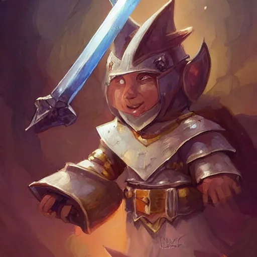 Image similar to cute little knight, wielding a magic sword, tiny, small, short, wizard robes, adorable, pretty, beautiful, dnd character art portrait, matte fantasy painting, deviantart artstation, by jason felix by steve argyle by tyler jacobson by peter mohrbacher, cinema,