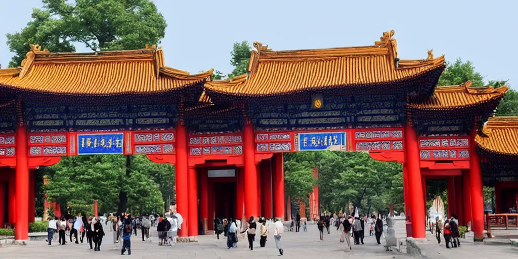 Prompt: tsinghua second gate is beating boya pagoda