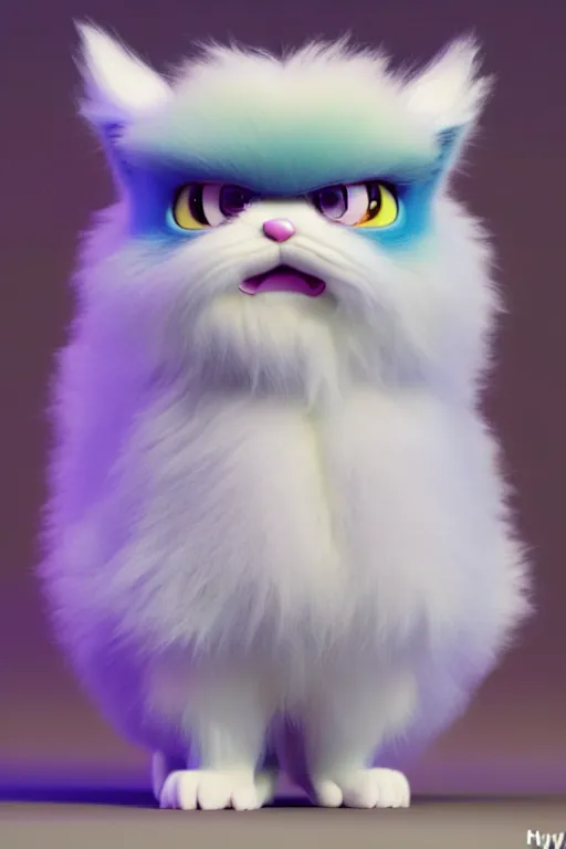 Image similar to high quality 3 d render hyperrealist very cute multipastel fluffy! grumpy griffin cat hybrid with fluffy wings!, vray smooth, in the style of detective pikachu, hannah yata charlie immer, dramatic yellow light, low angle, uhd 8 k, sharp focus