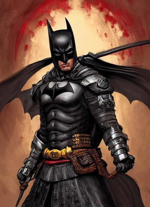 Image similar to digital _ painting _ of _ samurai batman _ by _ filipe _ pagliuso _ and _ justin _ gerard _ symmetric _ fantasy _ highly _ detailed _ realistic _ intricate _ port