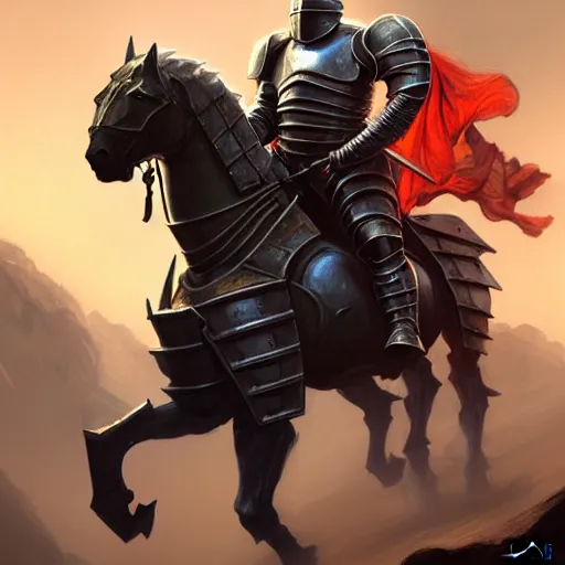 Image similar to a knight in armor on a thick strong warhorse by mike allred and frazetta and karol bak sharp digital painting. dreaming latent space. matte painting, concept art. artstation. digital render. realistic, 8 k