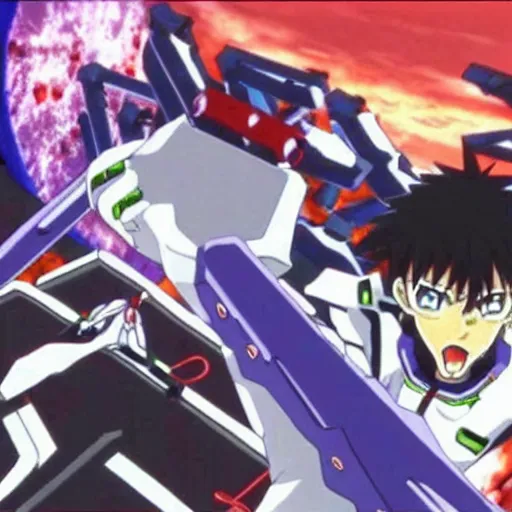 Prompt: A still picture from the anime Neon Genesis Evangelion.