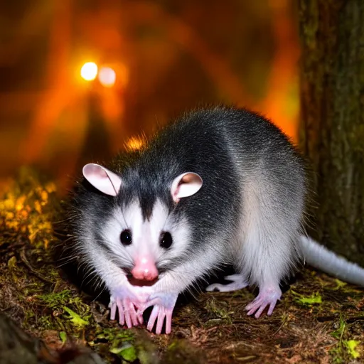 Image similar to photo of opossum birthday party in the forest at night