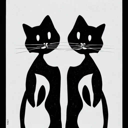 Prompt: black and white illustration creative design, two headed cat