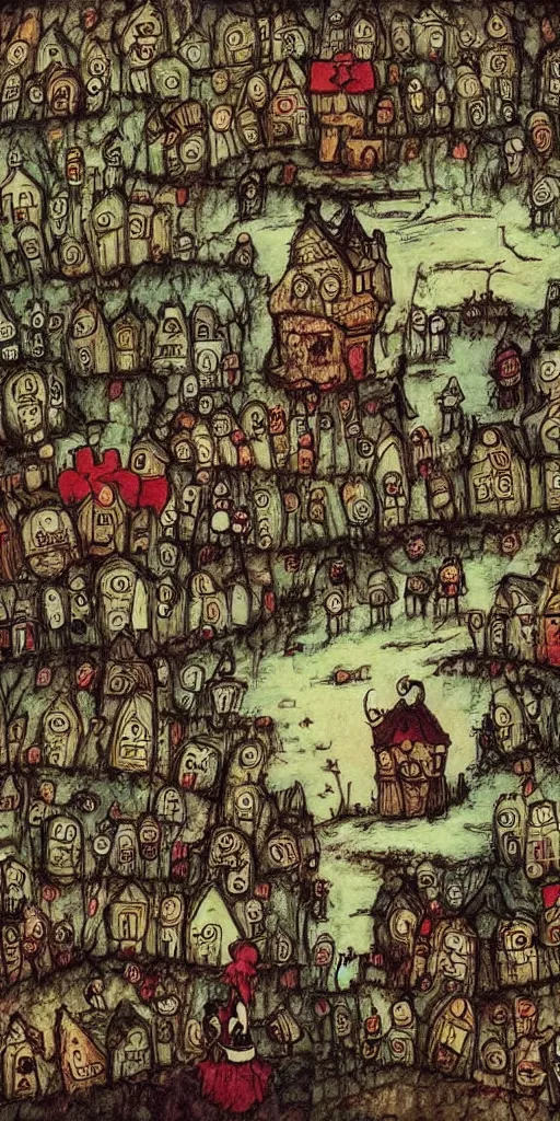 Prompt: a pilgrim scene by alexander jansson and where's waldo