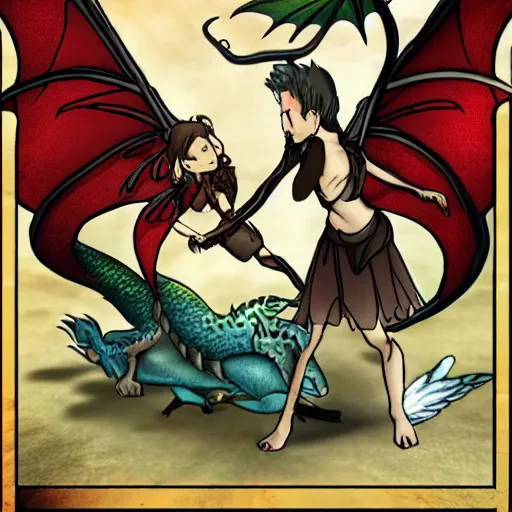 Image similar to flying fairy fighting against dragon demon