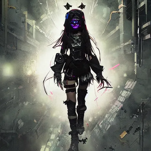 Prompt: cybergoth little girl, artwork by greg rutkowski and hiroriko araki