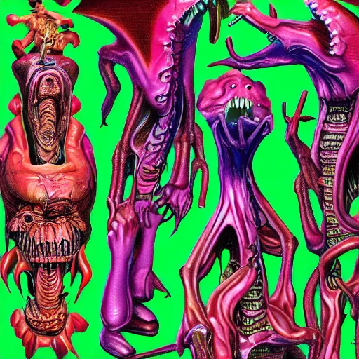 Prompt: eric andre screaming with sharp teeth that are all kinds of generated feelings giger and lisa frank, detailed, ornate,