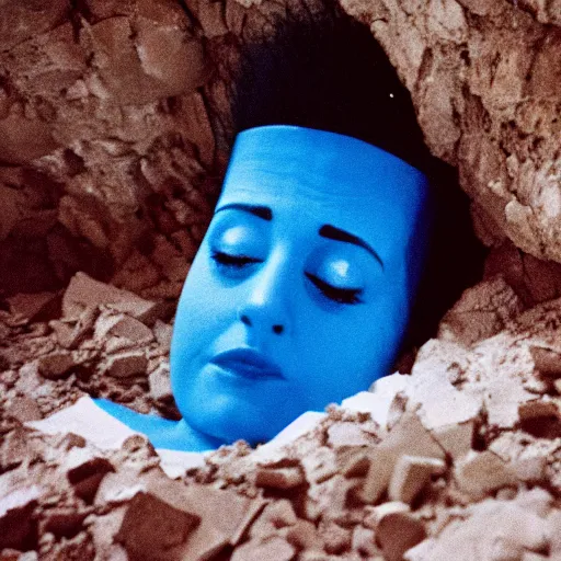 Image similar to Marge Simpson falling asleep in a cave, 35mm photograph