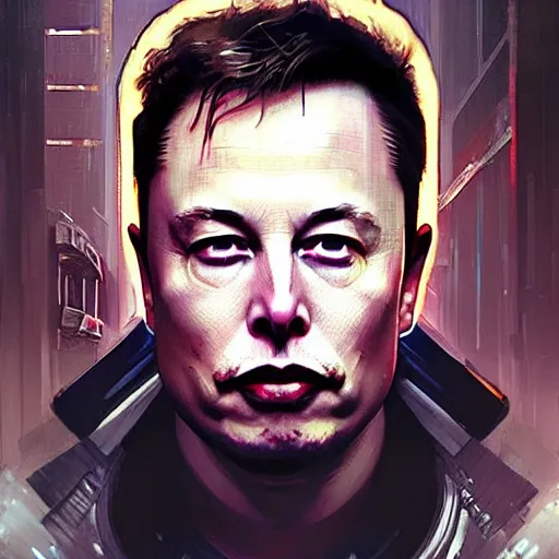 Image similar to elon musk, hyperrealistic portrait, bladerunner street, art of elysium by jeremy mann and alphonse mucha, fantasy art, photo realistic, dynamic lighting, artstation, poster, volumetric lighting, very detailed face, 4 k, award winning