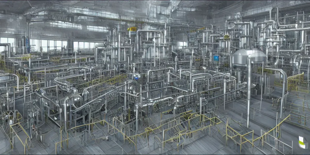 Image similar to a beautiful futuristic hyper realistic oil pipes processing plant