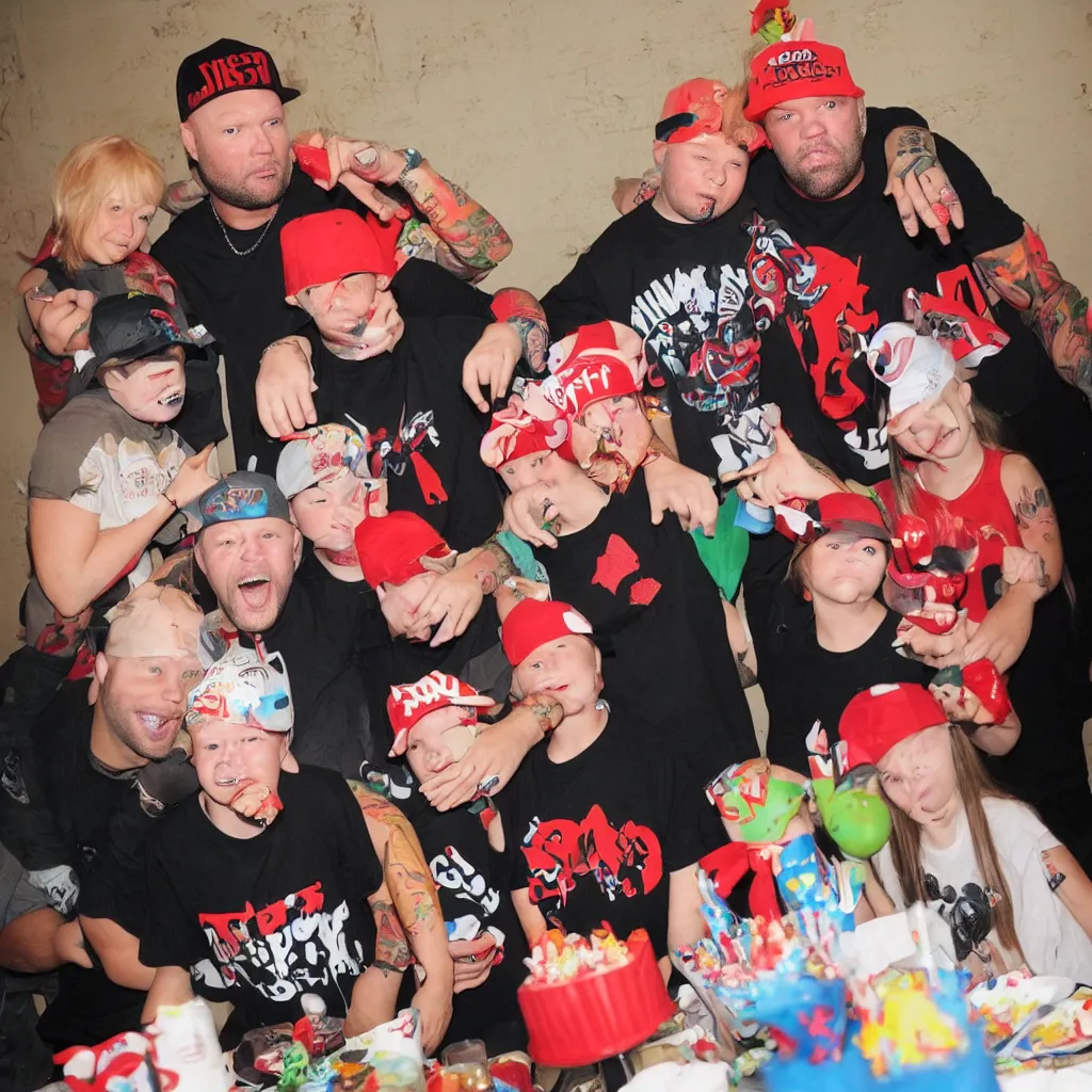 Prompt: Fred Durst at a kids birthday party