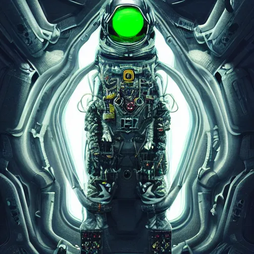 Image similar to portrait of a squid monster astronaut. full body portrait, intricate abstract. cyberpunk, intricate artwork. neon eyes, by Tooth Wu, wlop, beeple. octane render, trending on artstation, greg rutkowski very coherent symmetrical artwork. cinematic, hyper realism, high detail, octane render, 8k, minimalistic, hyperrealistic surrealism, award winning masterpiece with incredible details, a surreal vaporwave liminal space, highly detailed, trending on ArtStation