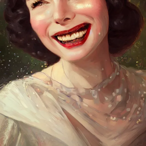 Image similar to vivien leigh smiling as snow white, au naturel, hyper detailed, digital art, trending in artstation, cinematic lighting, studio quality, smooth render, unreal engine 5 rendered, octane rendered, art style by klimt and nixeu and ian sprigger and wlop and krenz cushart