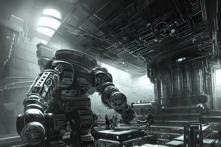 Image similar to robosaurus parallax datacenter server room interior single mono colossus white rusty robot sitting artstation cinematic detailed concept art ultra realistic volumetric light sharp coherent cgsociety symmetric perfect well balanced shadows lotr technogoddess sidwill diodes emitting