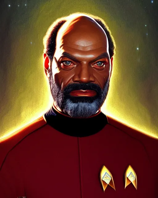 Image similar to symmetry portrait of worf, star trek tng, forest, intricate, elegant, highly detailed, digital painting, artstation, concept art, smooth, sharp focus, illustration, art by artgerm and greg rutkowski and fra angelico and alphons mucha