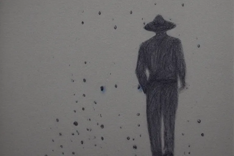 Prompt: a drawn man standing in the rain.