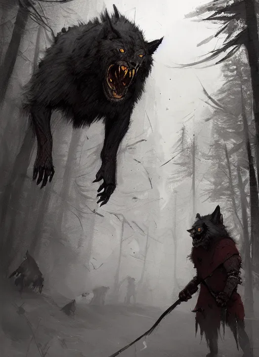 Image similar to jakub rozalski artstation, werewolf