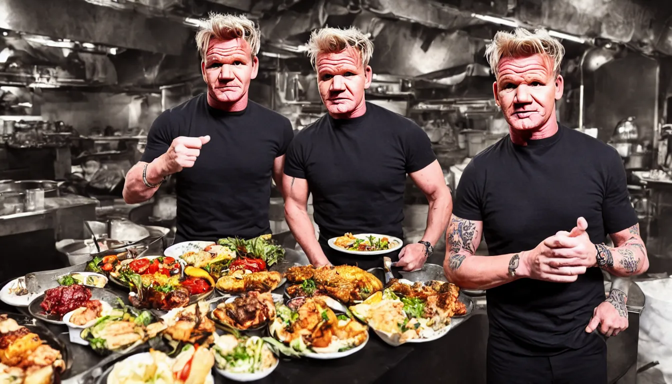 Image similar to gordon ramsay, food vendor, fallout, unreal engine 4